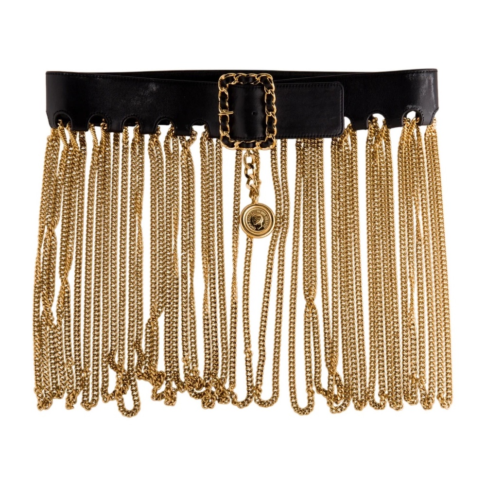 Iconic Chanel 90s Leather Chain Fringe Medallion Belt